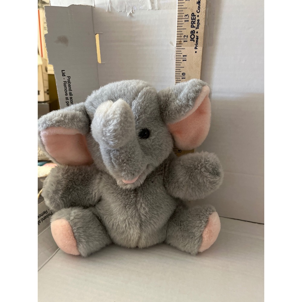 Vintage 1995 Dayton Hudson Gray Elephant Plush Hand Puppet Pink Ears 10‎ Inch